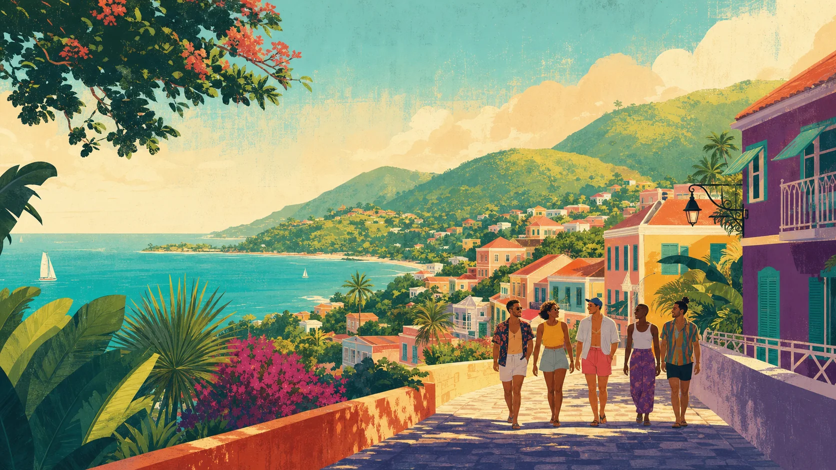 Paysage caribéen et communauté locale.